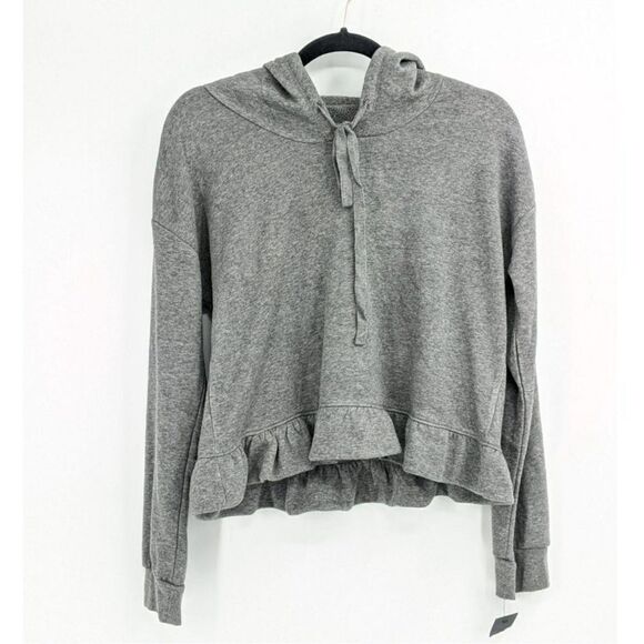 Free Press top women extra small Free Press Flirty Fleece Ruffle Hoodie Gray NWT - Picture 4 of 6
